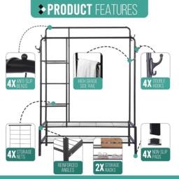EONLION Heavy Duty Double Rail Clothes Rack 120kg in Black - thumbnail 3