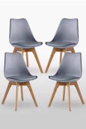 Life Interiors Set of 4 'Tulip Dining Chairs' Leather Padded Seat Solid Wood Legs in Grey - thumbnail 1