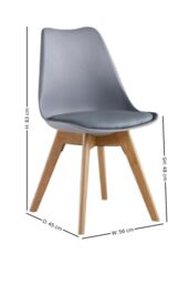 Life Interiors Set of 4 'Tulip Dining Chairs' Leather Padded Seat Solid Wood Legs in Grey - thumbnail 9