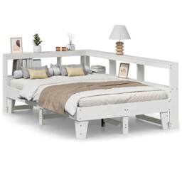 Berkfield Home Decorative Bookcase Bed without Mattress White 140x190cm Solid Wo - Size: 140x190 cm - thumbnail 3