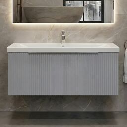 Balterley Fluted Wall Hung 1 Drawer Vanity Basin Unit & Basin 800mm - Satin Grey - thumbnail 9