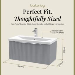 Balterley Fluted Wall Hung 1 Drawer Vanity Basin Unit & Basin 800mm - Satin Grey - thumbnail 5