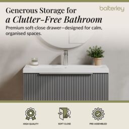 Balterley Fluted Wall Hung 1 Drawer Vanity Basin Unit & Basin 800mm - Satin Grey - thumbnail 3