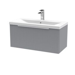 Balterley Fluted Wall Hung 1 Drawer Vanity Basin Unit & Basin 800mm - Satin Grey