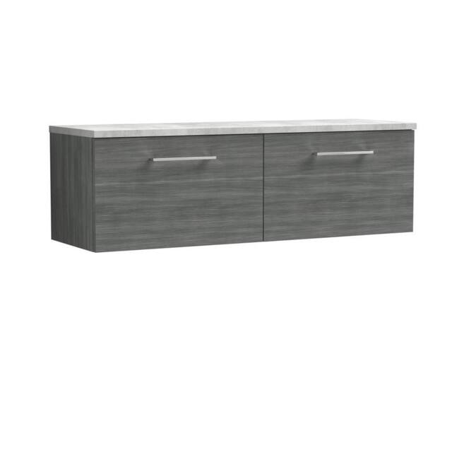 Balterley Level 1200mm Wall Hung 2 Drawer, Laminate Worktop Anthracite Woodgrain in Grey - image 1