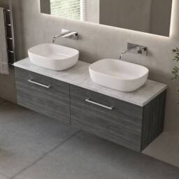 Balterley Level 1200mm Wall Hung 2 Drawer, Laminate Worktop Anthracite Woodgrain in Grey - thumbnail 3