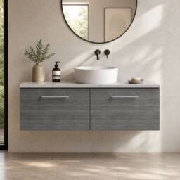 Balterley Level 1200mm Wall Hung 2 Drawer, Laminate Worktop Anthracite Woodgrain in Grey - thumbnail 6