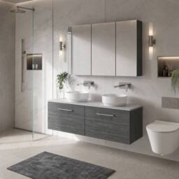 Balterley Level 1200mm Wall Hung 2 Drawer, Laminate Worktop Anthracite Woodgrain in Grey - thumbnail 4