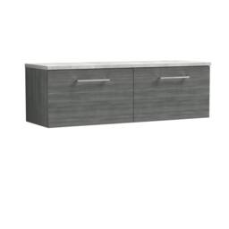 Balterley Level 1200mm Wall Hung 2 Drawer, Laminate Worktop Anthracite Woodgrain in Grey