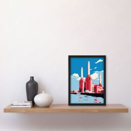 Artery8 Wall Art Print Battersea Power Station Graphic Pink & Blue Framed Art Picture - Size: A4 - thumbnail 4