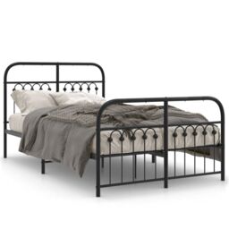 Berkfield Home Metal Bed Frame without Mattress with Footboard Black 120x190cm - Size: 120x190 cm - thumbnail 2
