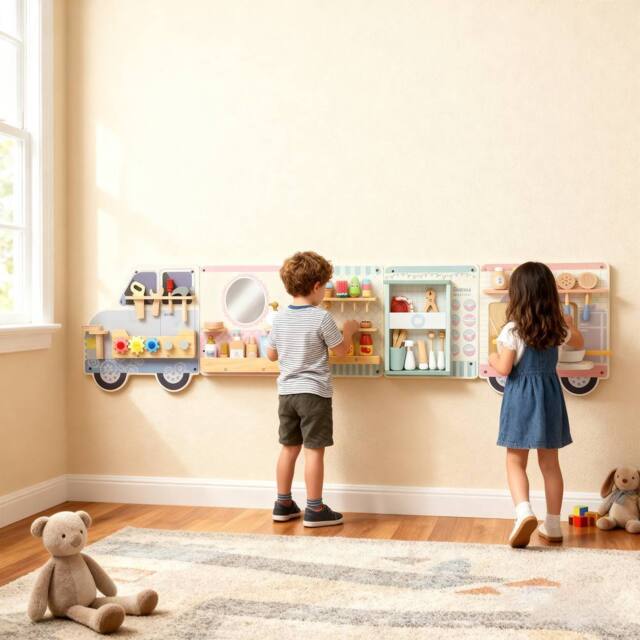 AIYAPLAY Wooden Busy Board, 5 in 1 Wall Panel Sensory Toy for Kids - image 1