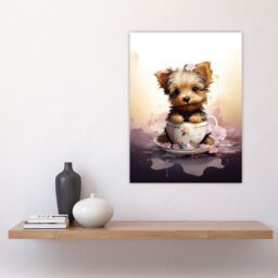 "Artery8 Wall Art Print Tea Cup Yorkshire Terrier Lovers Gift Watercolour Pet Portrait Painting Artwork Poster - Size: W18"" x H24""" - thumbnail 4