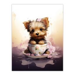 "Artery8 Wall Art Print Tea Cup Yorkshire Terrier Lovers Gift Watercolour Pet Portrait Painting Artwork Poster - Size: W18"" x H24""" - thumbnail 1