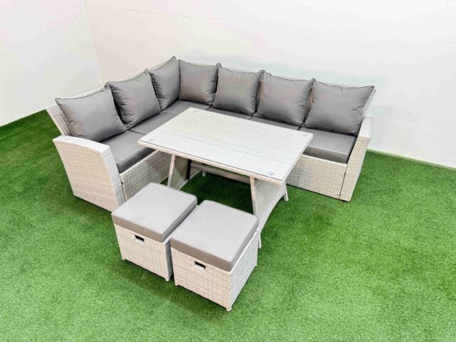 Fimous Garden Outdoor Rattan Furniture Set with 2 Small Footstools 8 Seater in Light Grey - image 1
