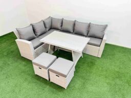 Fimous Garden Outdoor Rattan Furniture Set with 2 Small Footstools 8 Seater in Light Grey - thumbnail 1