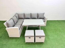 Fimous Garden Outdoor Rattan Furniture Set with 2 Small Footstools 8 Seater in Light Grey - thumbnail 2