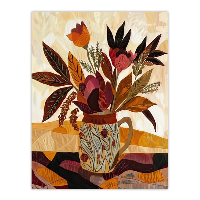 "Artery8 Rustic Autumnal Flower Bouquet in Vase Painting Wall Art Print in Beige - Size: W12"" x H16""" - image 1