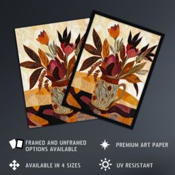 "Artery8 Rustic Autumnal Flower Bouquet in Vase Painting Wall Art Print in Beige - Size: W12"" x H16""" - thumbnail 2