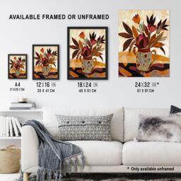 "Artery8 Rustic Autumnal Flower Bouquet in Vase Painting Wall Art Print in Beige - Size: W12"" x H16""" - thumbnail 3