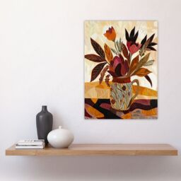 "Artery8 Rustic Autumnal Flower Bouquet in Vase Painting Wall Art Print in Beige - Size: W12"" x H16""" - thumbnail 4