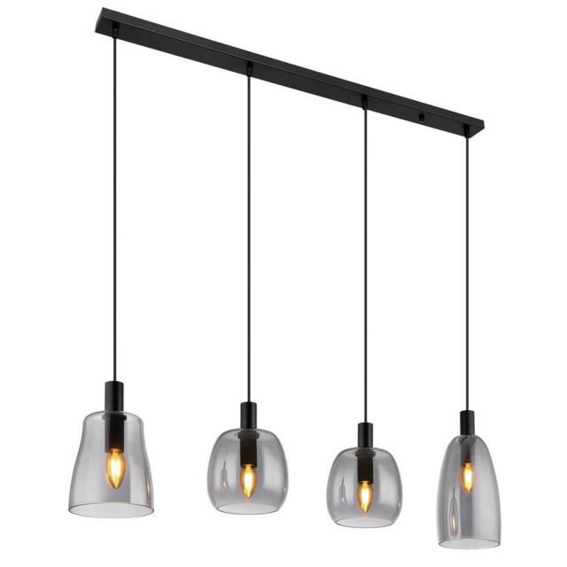 Netlighting Garri Bar Pendant Ceiling Light Matt Black Smoke Glass Shade 4x E14 - image 1