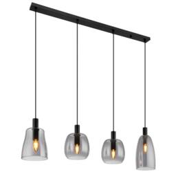 Netlighting Garri Bar Pendant Ceiling Light Matt Black Smoke Glass Shade 4x E14