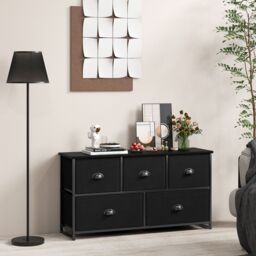 Costway 5 Drawers Cabinet 2-Tier Fabric Storage Organizer Chest of Drawers w/ Baskets in Black - thumbnail 2