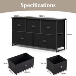 Costway 5 Drawers Cabinet 2-Tier Fabric Storage Organizer Chest of Drawers w/ Baskets in Black - thumbnail 5