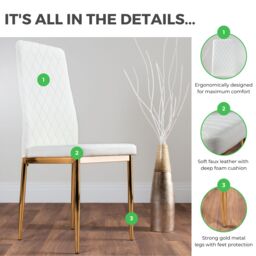 FurnitureboxUK Set of 4 Milan High Back Soft Touch Diamond Pattern Faux Leather Dining Chairs With Gold Chrome Metal Legs in Beige - thumbnail 5