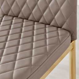 FurnitureboxUK Set of 4 Milan High Back Soft Touch Diamond Pattern Faux Leather Dining Chairs With Gold Chrome Metal Legs in Beige - thumbnail 4
