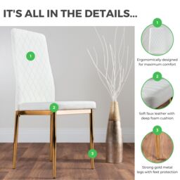 FurnitureboxUK Set of 4 Milan High Back Soft Touch Diamond Pattern Faux Leather Dining Chairs With Gold Chrome Metal Legs in Beige - thumbnail 9