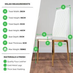 FurnitureboxUK Set of 4 Milan High Back Soft Touch Diamond Pattern Faux Leather Dining Chairs With Gold Chrome Metal Legs in Beige - thumbnail 6