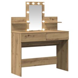 Berkfield Home Dressing Table with LED Artisan Oak 100x40x130 cm in Brown - Size: 100 x 40 x 130 cm - thumbnail 5