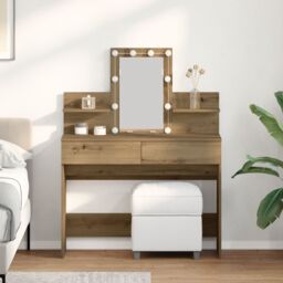Berkfield Home Dressing Table with LED Artisan Oak 100x40x130 cm in Brown - Size: 100 x 40 x 130 cm