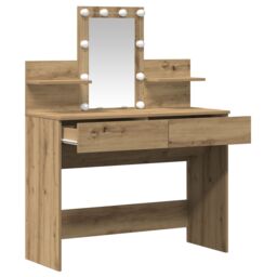 Berkfield Home Dressing Table with LED Artisan Oak 100x40x130 cm in Brown - Size: 100 x 40 x 130 cm - thumbnail 4