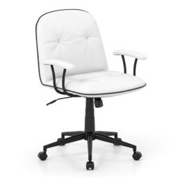 Costway Home Office Desk Chair PU Leather Swivel Makeup Vanity Chair-White in White - thumbnail 6