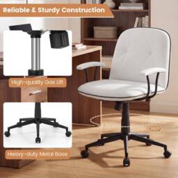 Costway Home Office Desk Chair PU Leather Swivel Makeup Vanity Chair-White in White - thumbnail 3