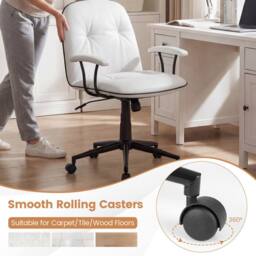 Costway Home Office Desk Chair PU Leather Swivel Makeup Vanity Chair-White in White - thumbnail 2