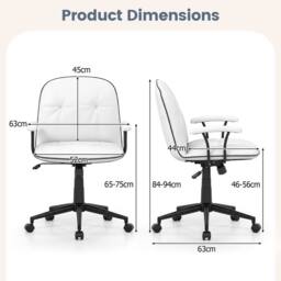 Costway Home Office Desk Chair PU Leather Swivel Makeup Vanity Chair-White in White - thumbnail 5