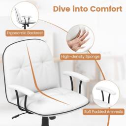 Costway Home Office Desk Chair PU Leather Swivel Makeup Vanity Chair-White in White - thumbnail 7