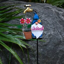 Obasyhig Pack of 4 Outdoor Gnome Solar Garden Water Faucet Ground Warm Light in Yellow - thumbnail 4