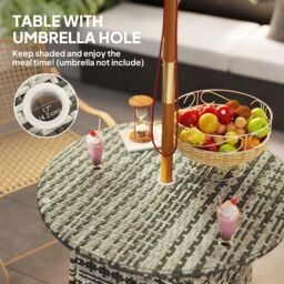 OUTSUNNY Wicker Garden Rattan Table with Umbrella Hole & Tempered Glass Top in Grey - thumbnail 5