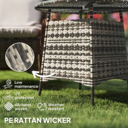OUTSUNNY Wicker Garden Rattan Table with Umbrella Hole & Tempered Glass Top in Grey - thumbnail 4