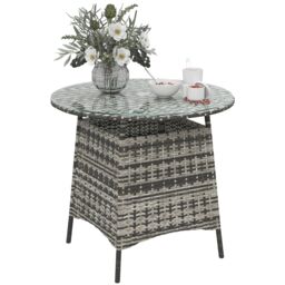 OUTSUNNY Wicker Garden Rattan Table with Umbrella Hole & Tempered Glass Top in Grey - thumbnail 2