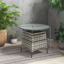 OUTSUNNY Wicker Garden Rattan Table with Umbrella Hole & Tempered Glass Top in Grey - thumbnail 3