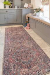 Kukoon Washable Runner Rug Terracotta Distressed Long Hallway Carpet Mat 60cm x 240cm in Red - Size: 60 cm x 240 cm - thumbnail 3