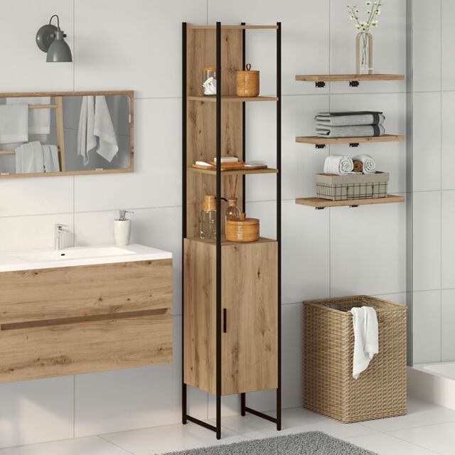 Berkfield Home Bathroom Cabinet Artisan Oak 33x33x185, 5 cm Engineered Wood in Brown - image 1