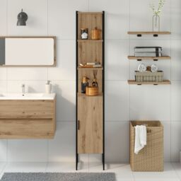Berkfield Home Bathroom Cabinet Artisan Oak 33x33x185, 5 cm Engineered Wood in Brown - thumbnail 4