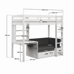 Noomi Eino High Sleeper with Futon Sofa & Desk in Black - Size: EU Single - thumbnail 4